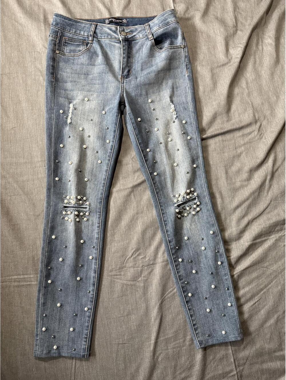 Womens Jeans Size 9/10 Embellished Pearls Girly Bridal Spring Girlcore